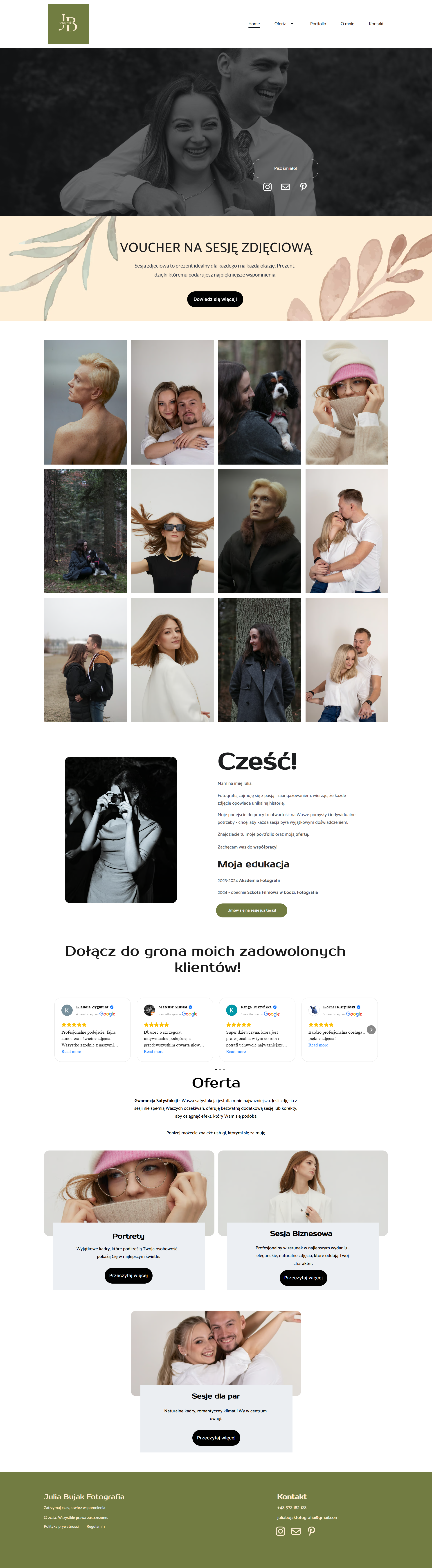 My wife's - Julia - website landing page. There is a collection of her photos on landing page and her offering.